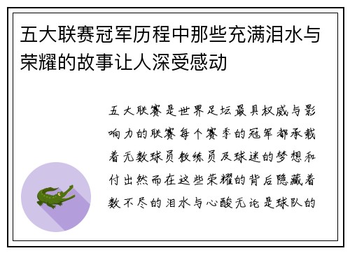 五大联赛冠军历程中那些充满泪水与荣耀的故事让人深受感动
